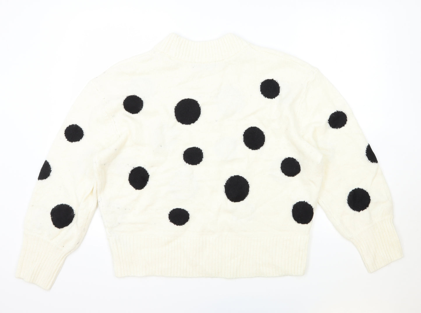 Marks and Spencer Womens White Round Neck Polka Dot Acrylic Pullover Jumper Size L