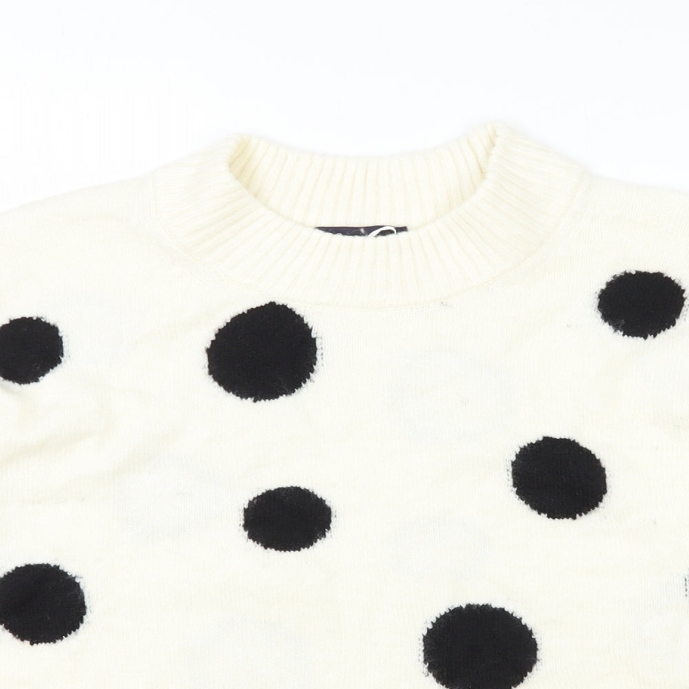 Marks and Spencer Womens White Round Neck Polka Dot Acrylic Pullover Jumper Size L