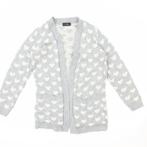Club L Womens Grey V-Neck Geometric Acrylic Cardigan Jumper Size 12 - Love heart