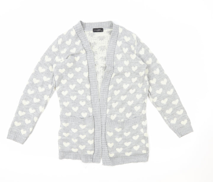 Club L Womens Grey V-Neck Geometric Acrylic Cardigan Jumper Size 12 - Love heart