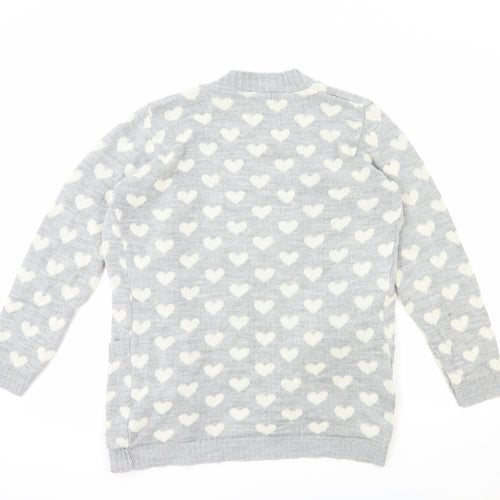 Club L Womens Grey V-Neck Geometric Acrylic Cardigan Jumper Size 12 - Love heart