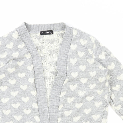 Club L Womens Grey V-Neck Geometric Acrylic Cardigan Jumper Size 12 - Love heart