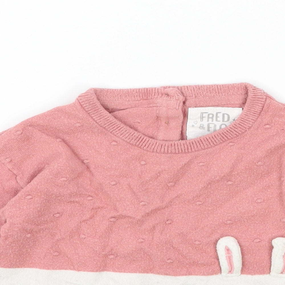 F&F Girls Pink Viscose Pullover Jumper Size 12-18 Months Button - Rabbit