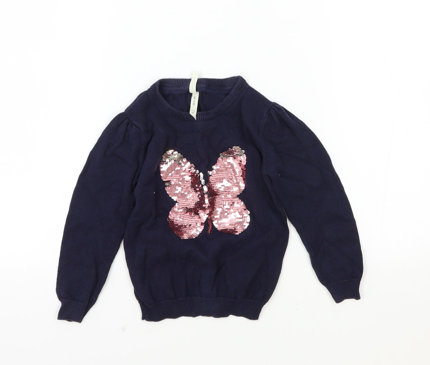 Young Dimensions Girls Blue Round Neck Cotton Pullover Jumper Size 4 Years Pullover - Butterfly