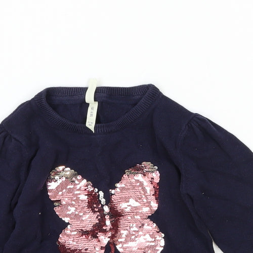 Young Dimensions Girls Blue Round Neck Cotton Pullover Jumper Size 4 Years Pullover - Butterfly
