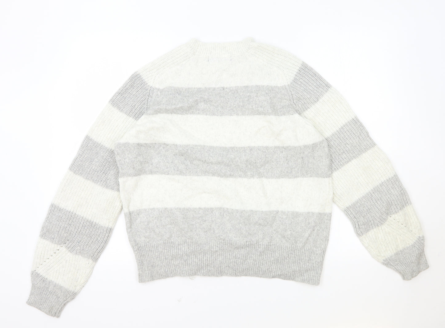 Marks and Spencer Womens Grey Round Neck Striped Polyester Pullover Jumper Size M