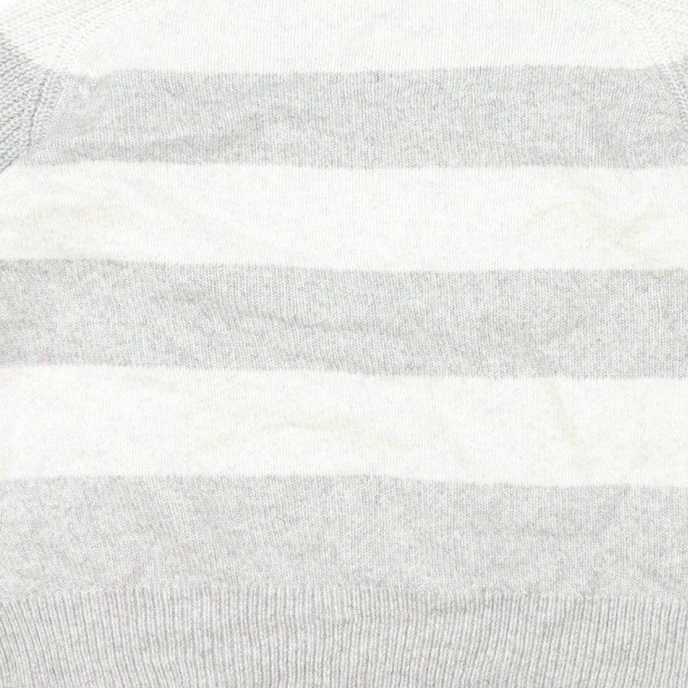 Marks and Spencer Womens Grey Round Neck Striped Polyester Pullover Jumper Size M