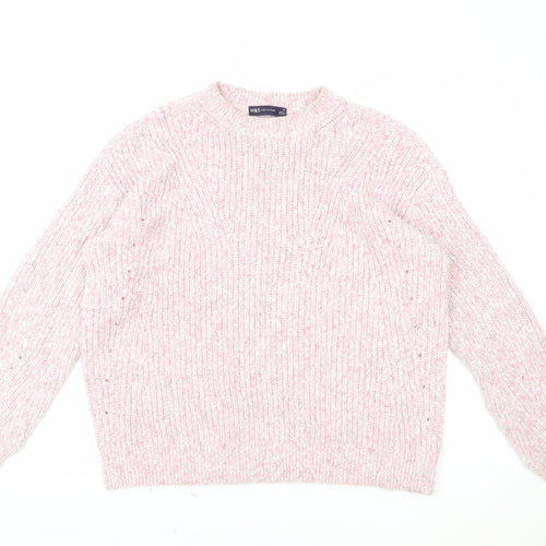 Marks and Spencer Womens Pink Round Neck Polyester Pullover Jumper Size M