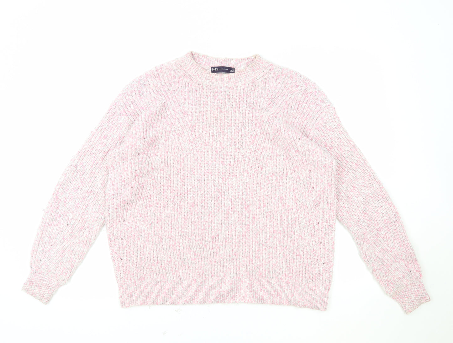 Marks and Spencer Womens Pink Round Neck Polyester Pullover Jumper Size M