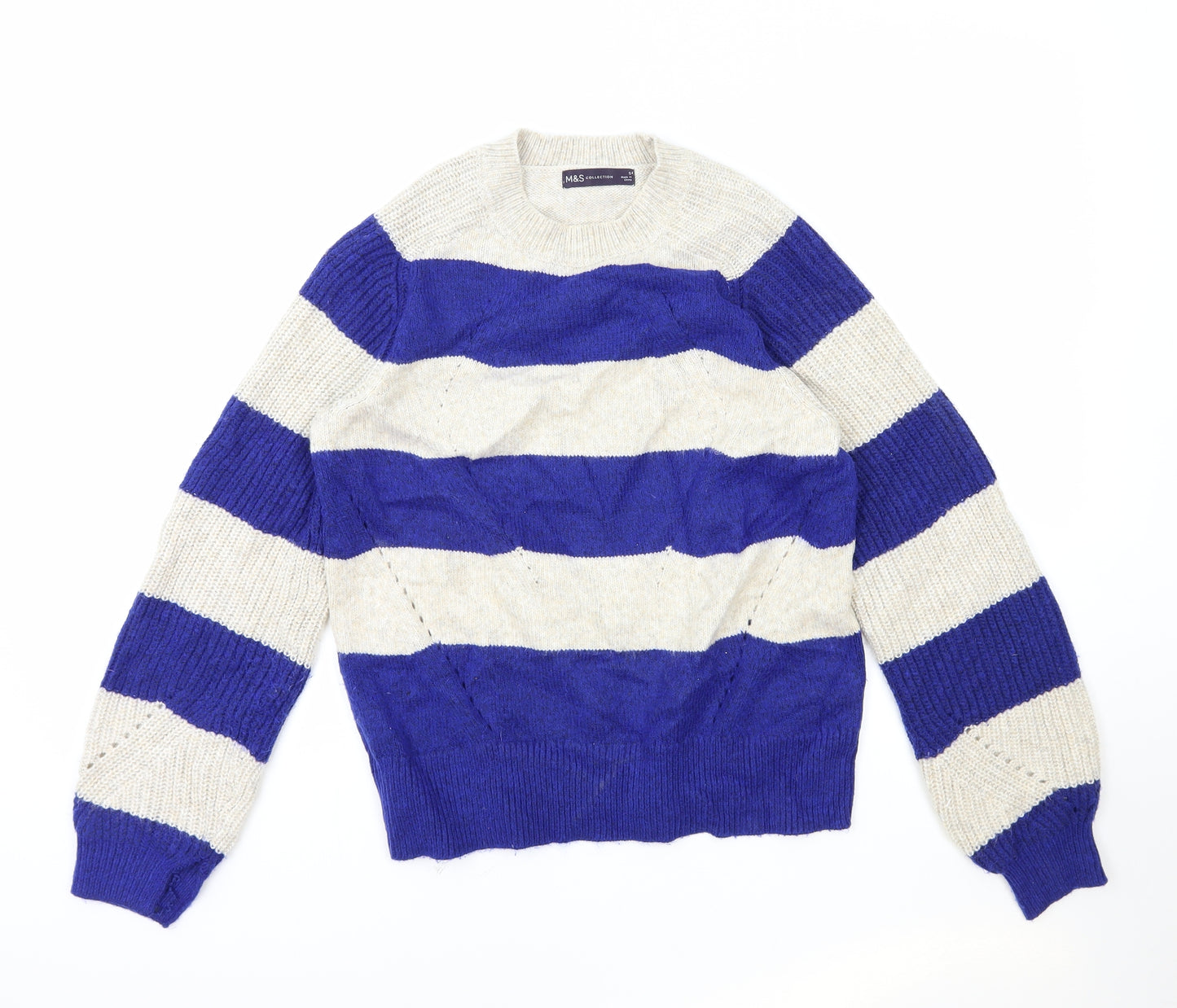 Marks and Spencer Womens Multicoloured Round Neck Striped Polyester Pullover Jumper Size S