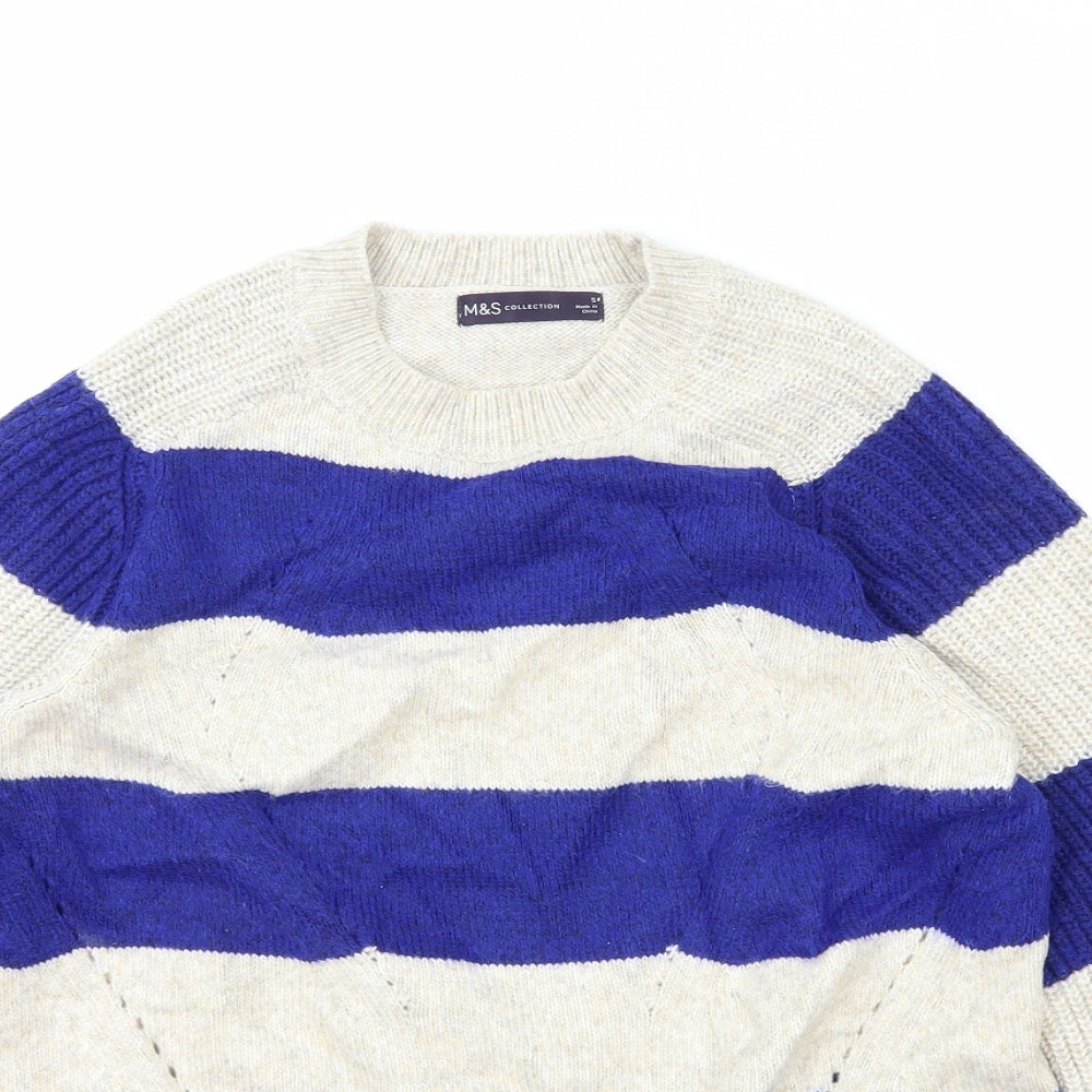Marks and Spencer Womens Multicoloured Round Neck Striped Polyester Pullover Jumper Size S