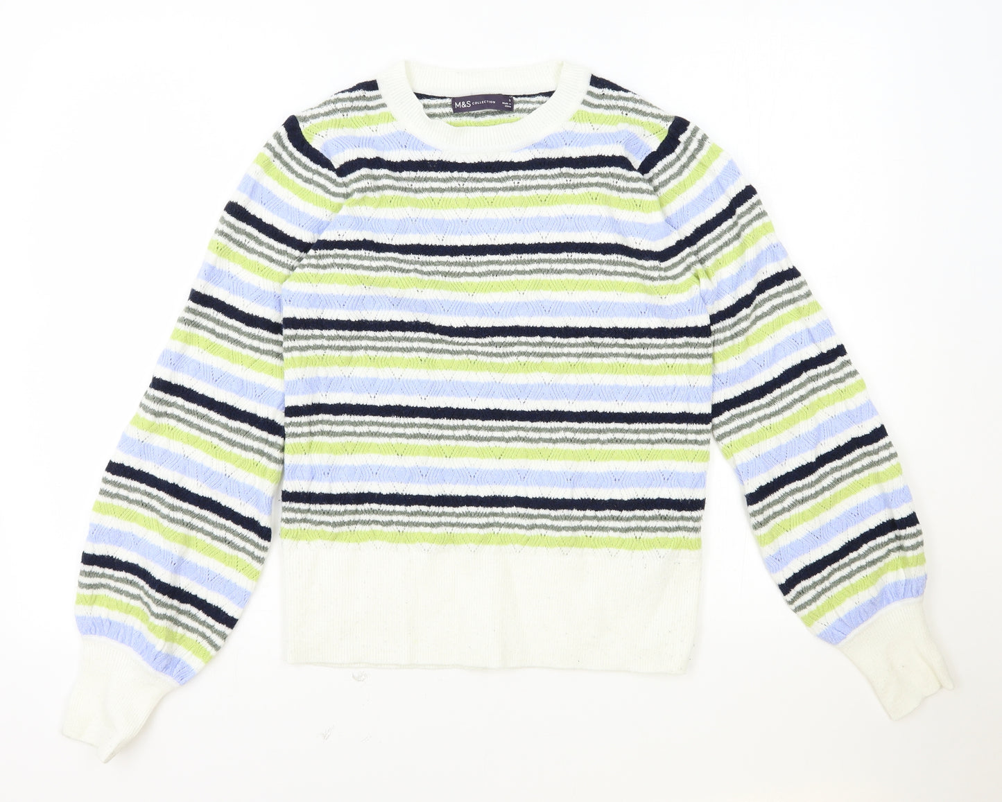 Marks and Spencer Womens Multicoloured Scoop Neck Striped Polyester Pullover Jumper Size S