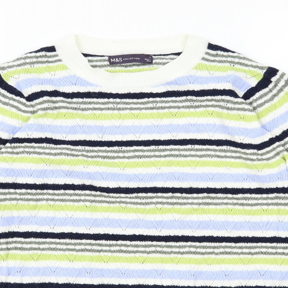 Marks and Spencer Womens Multicoloured Scoop Neck Striped Polyester Pullover Jumper Size S
