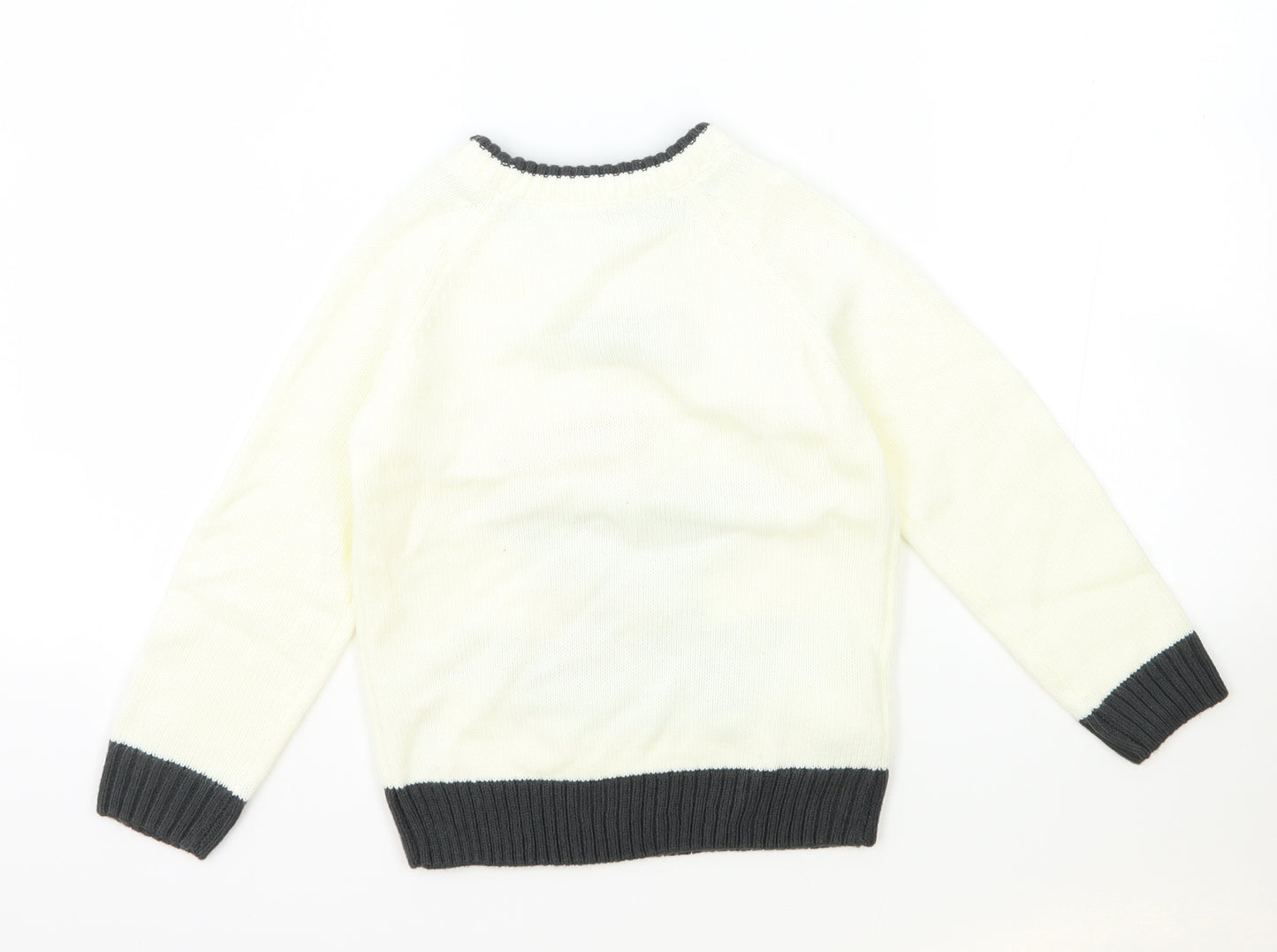 M&Co Boys White Round Neck Acrylic Pullover Jumper Size 4 Years Pullover - Christmas