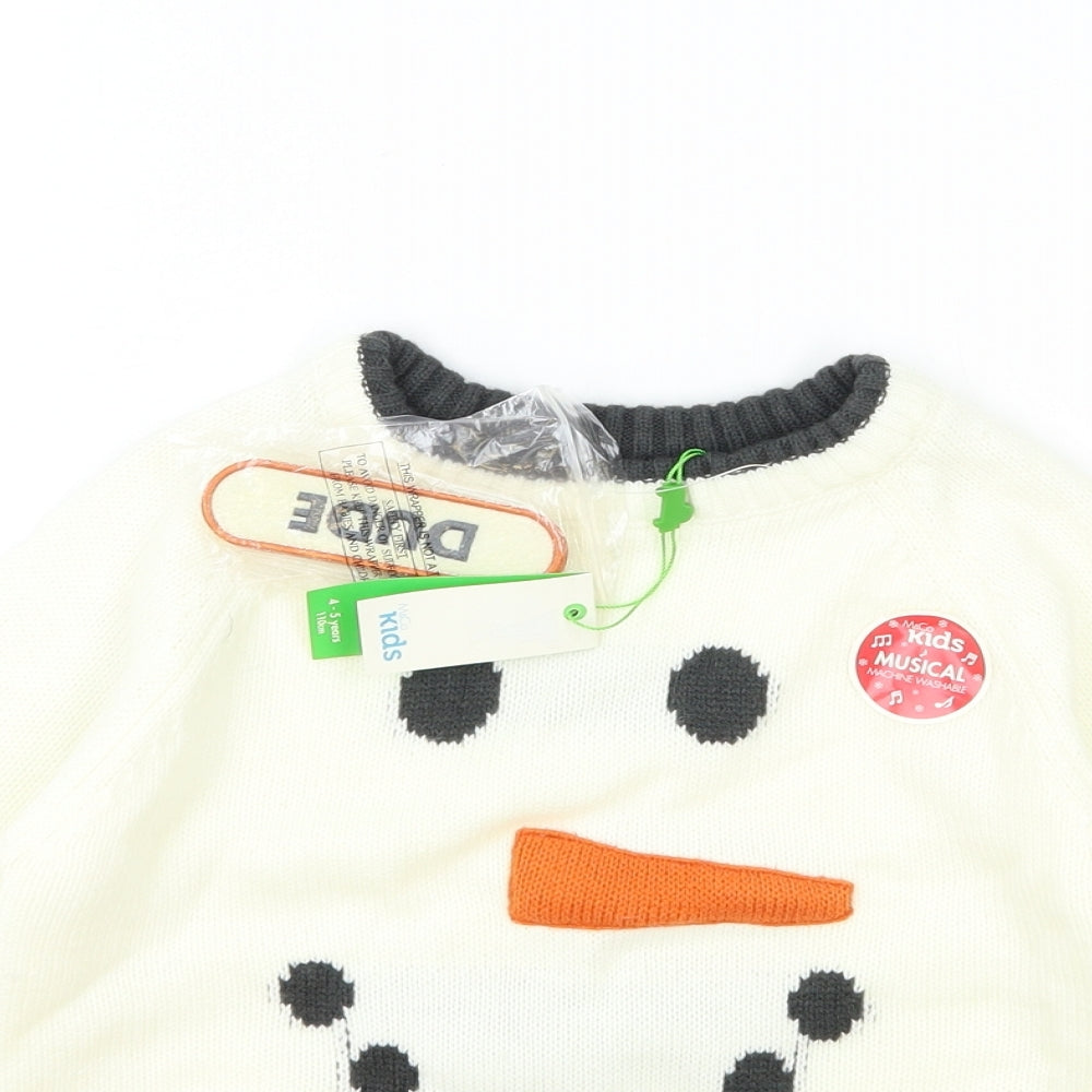 M&Co Boys White Round Neck Acrylic Pullover Jumper Size 4 Years Pullover - Christmas