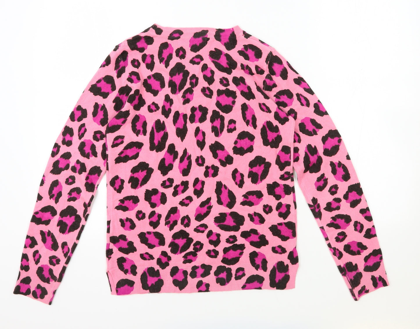 Marks and Spencer Womens Pink Scoop Neck Animal Print Acrylic Pullover Jumper Size 12 - Leopard Print