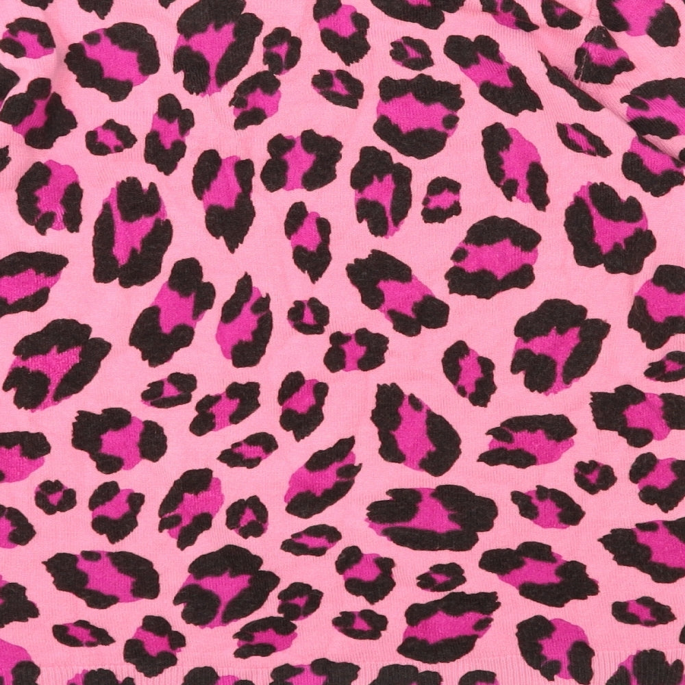 Marks and Spencer Womens Pink Scoop Neck Animal Print Acrylic Pullover Jumper Size 12 - Leopard Print