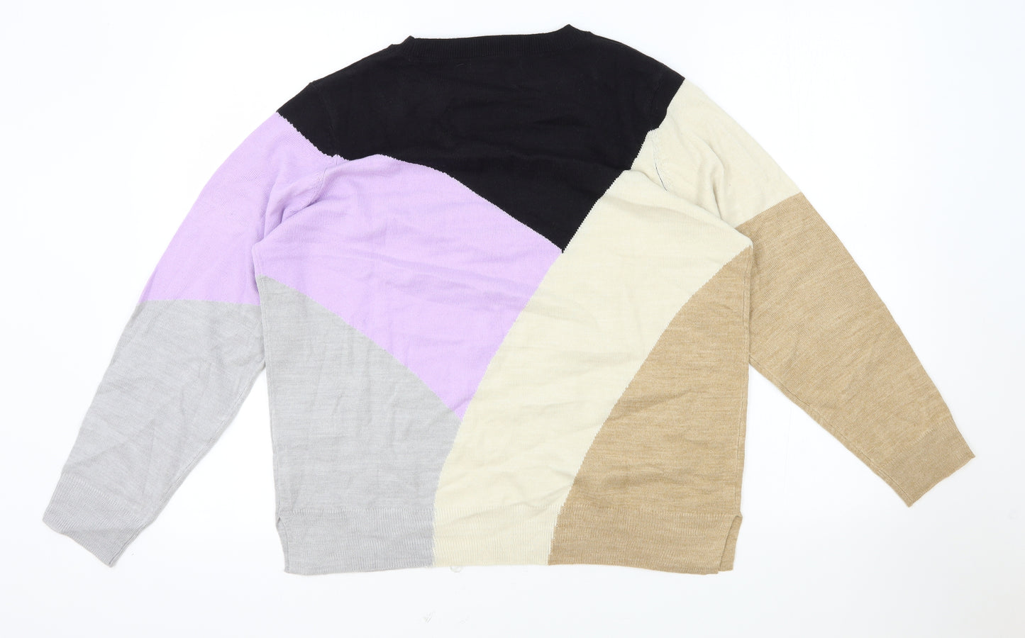 Marks and Spencer Womens Multicoloured Scoop Neck Acrylic Pullover Jumper Size 16 - Colourblock