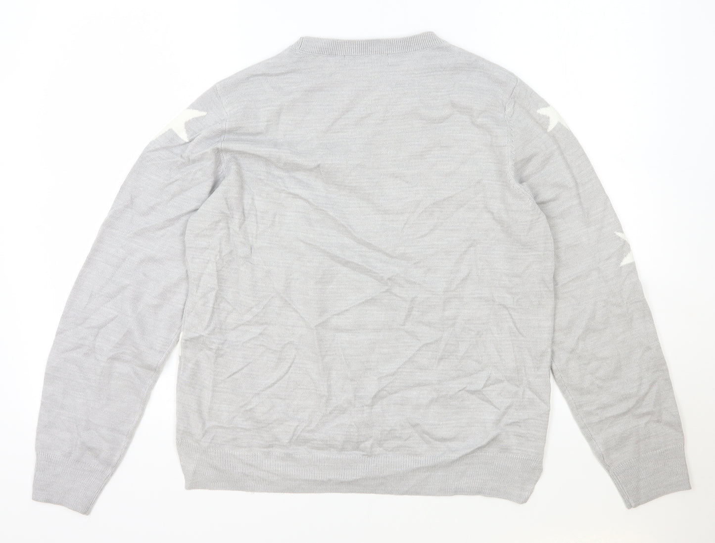 Marks and Spencer Womens Grey Scoop Neck Geometric Acrylic Pullover Jumper Size 12 - Stars
