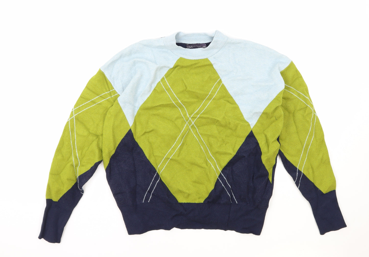 Marks and Spencer Womens Multicoloured Round Neck Argyle/Diamond Viscose Pullover Jumper Size M