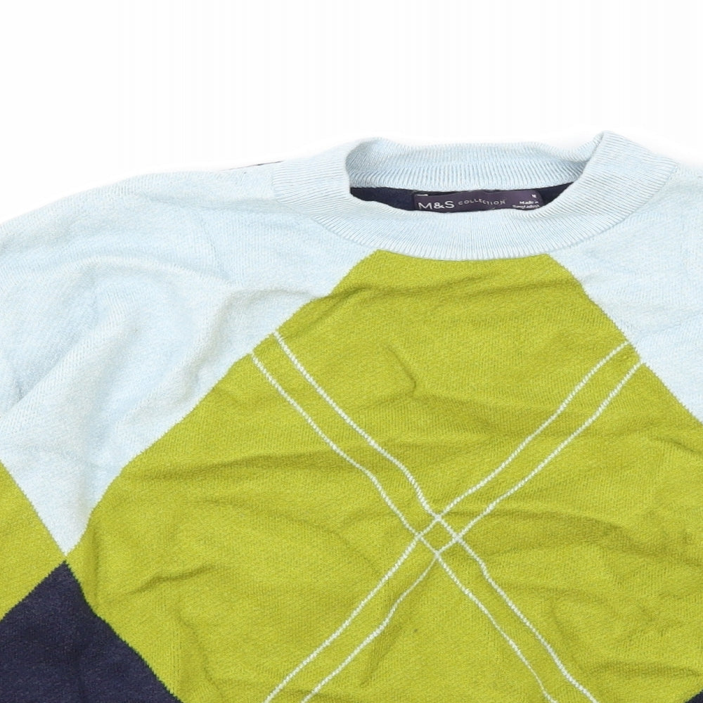 Marks and Spencer Womens Multicoloured Round Neck Argyle/Diamond Viscose Pullover Jumper Size M