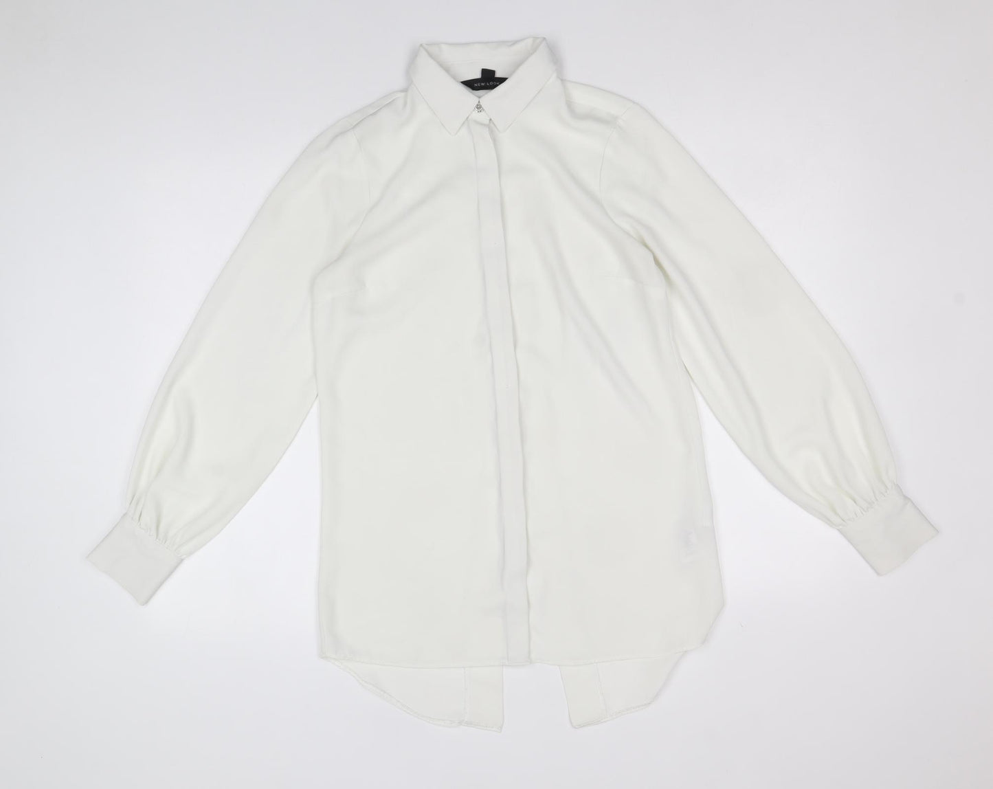New Look Womens White Polyester Basic Button-Up Size 8 V-Neck