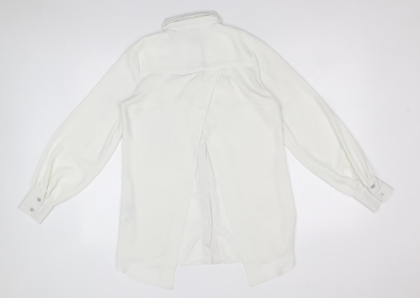 New Look Womens White Polyester Basic Button-Up Size 8 V-Neck