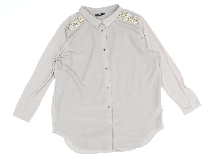 H&M Womens Brown Polyester Basic Button-Up Size M V-Neck
