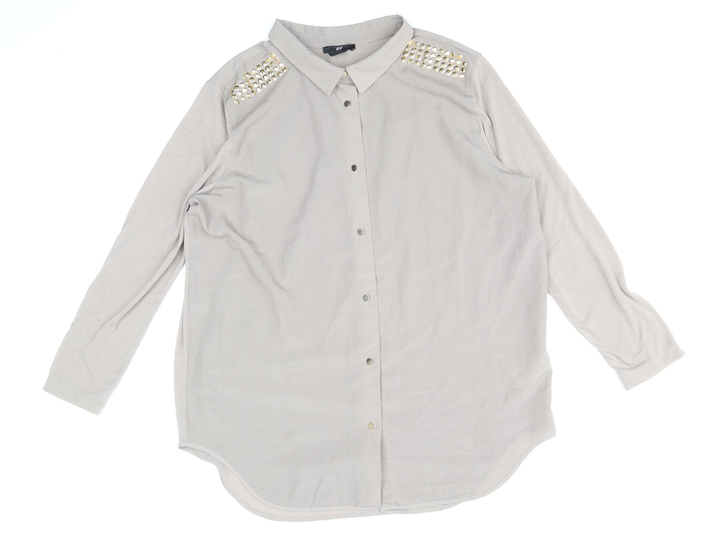 H&M Womens Brown Polyester Basic Button-Up Size M V-Neck