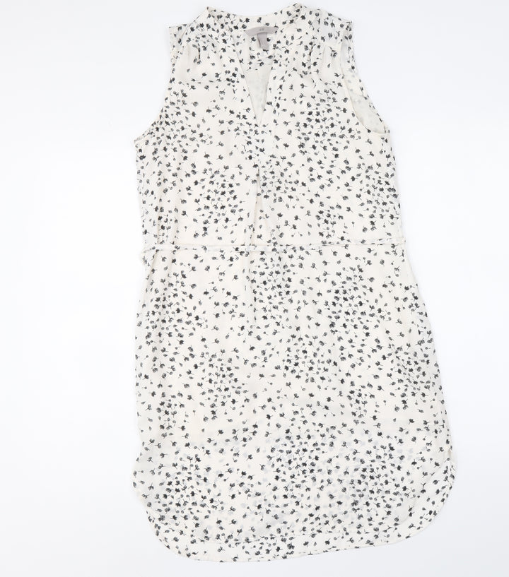 H&M Womens Ivory Floral Polyester Shift Size 8 V-Neck Pullover