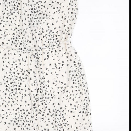 H&M Womens Ivory Floral Polyester Shift Size 8 V-Neck Pullover