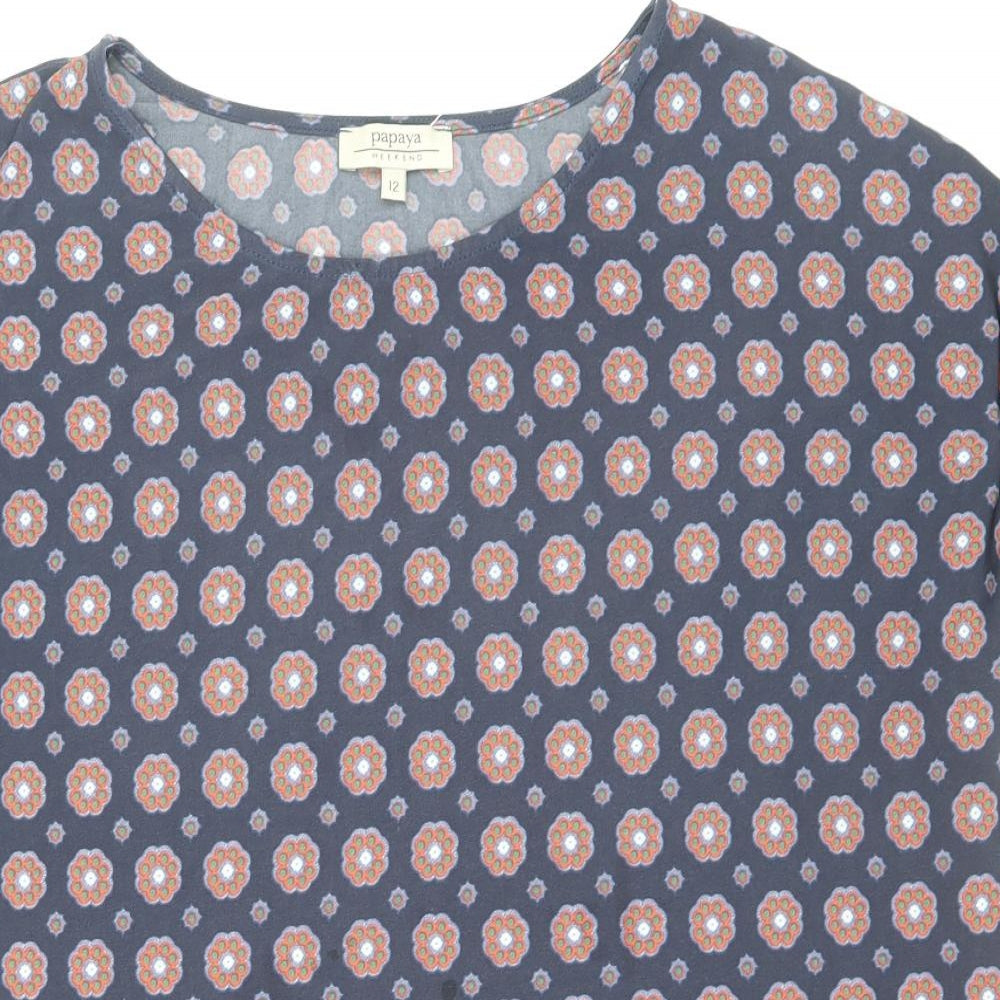 Papaya Womens Multicoloured Geometric Polyester Basic T-Shirt Size 12 Round Neck