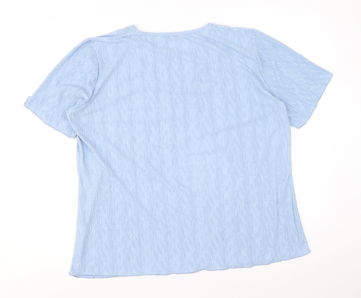 Forever Womens Blue Geometric Polyester Basic T-Shirt Size XL V-Neck
