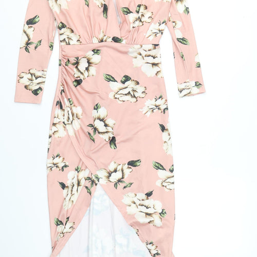 Preworn Womens Pink Floral Cotton Sheath Size S V-Neck Pullover