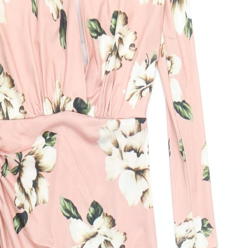 Preworn Womens Pink Floral Cotton Sheath Size S V-Neck Pullover