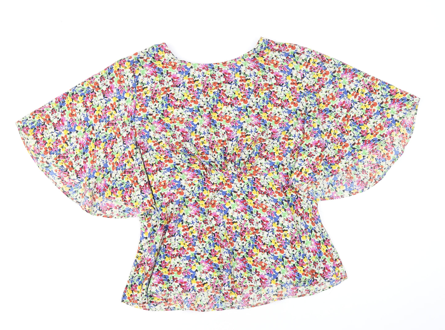 Topshop Womens Multicoloured Geometric Polyester Cropped Blouse Size 12 Round Neck