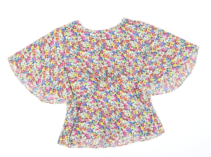 Topshop Womens Multicoloured Geometric Polyester Cropped Blouse Size 12 Round Neck