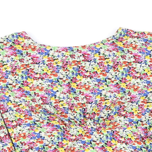Topshop Womens Multicoloured Geometric Polyester Cropped Blouse Size 12 Round Neck