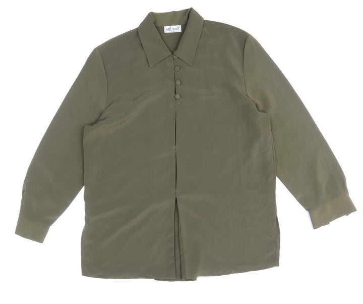 Boggi Milano Womens Green Polyester Basic Blouse Size 14 V-Neck