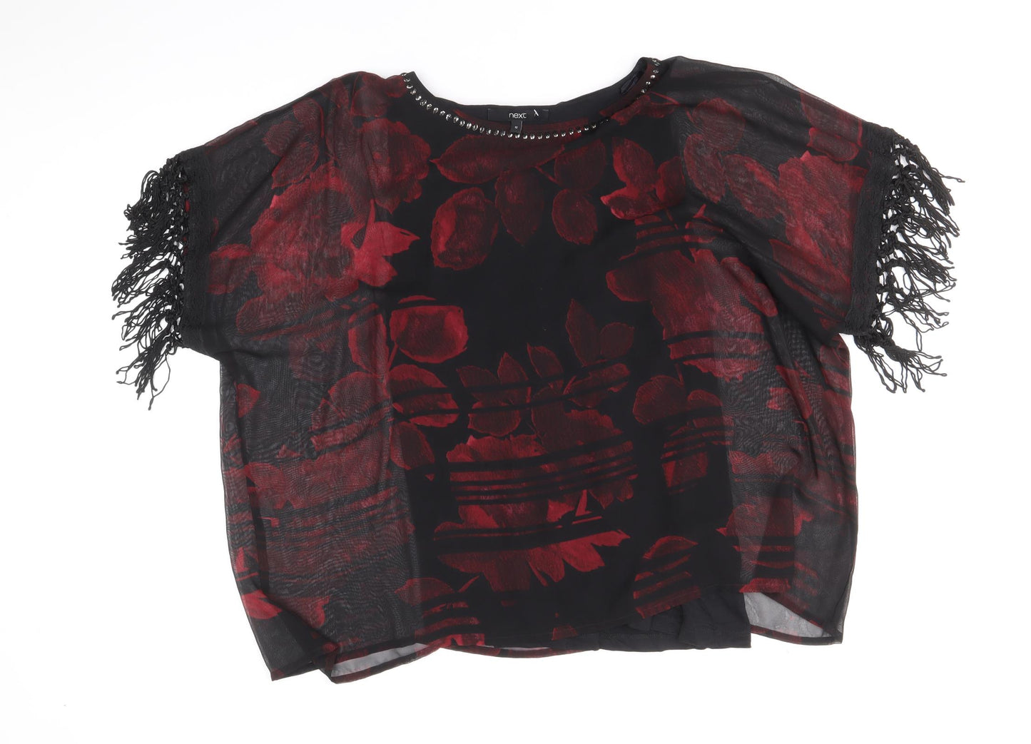 NEXT Womens Black Floral Polyester Basic Blouse Size 12 Boat Neck