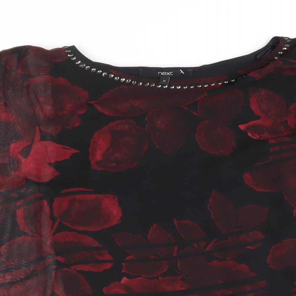 NEXT Womens Black Floral Polyester Basic Blouse Size 12 Boat Neck