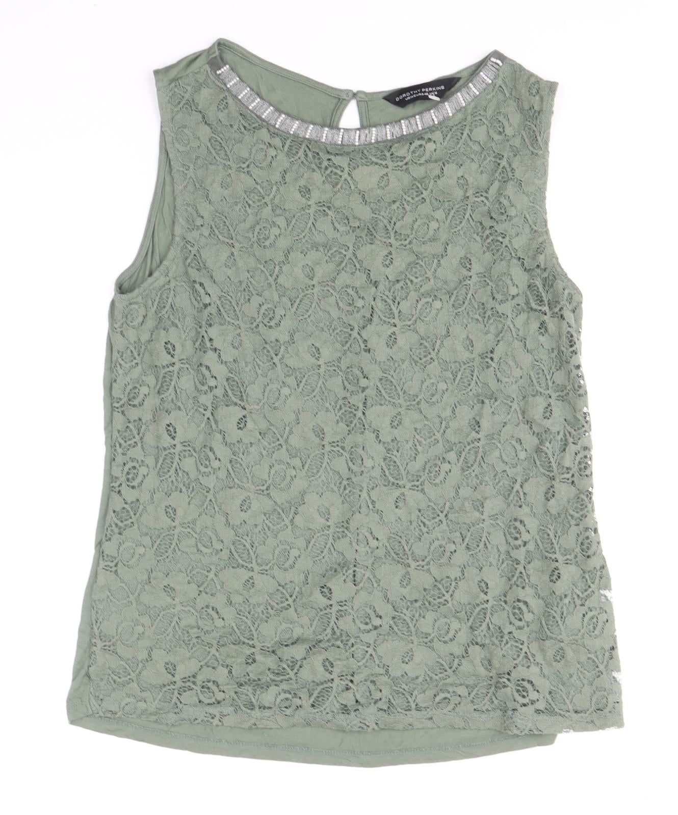 Dorothy Perkins Womens Green Floral Viscose Basic Tank Size 18 Boat Neck