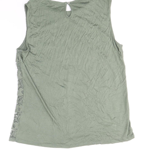 Dorothy Perkins Womens Green Floral Viscose Basic Tank Size 18 Boat Neck