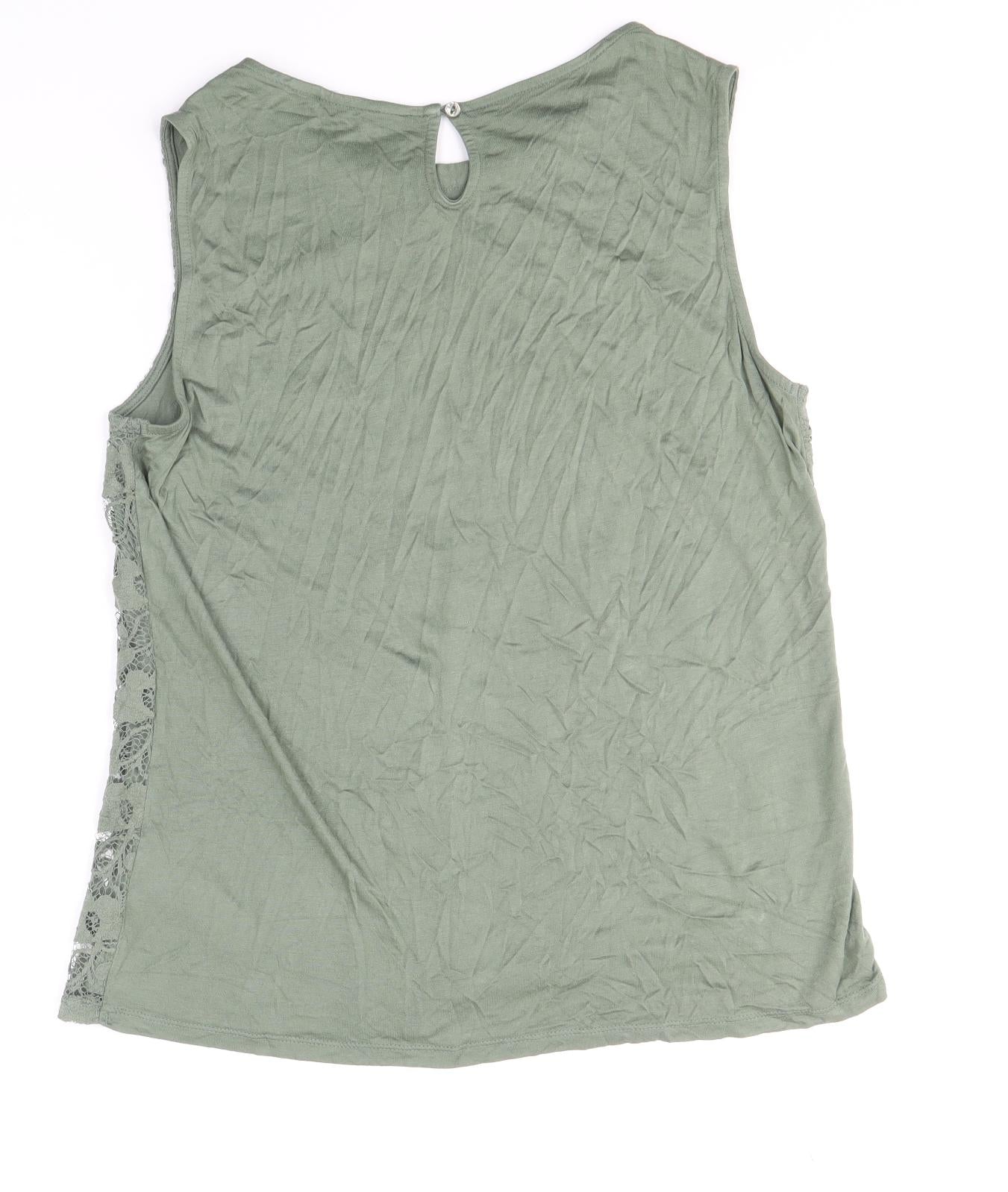 Dorothy Perkins Womens Green Floral Viscose Basic Tank Size 18 Boat Neck