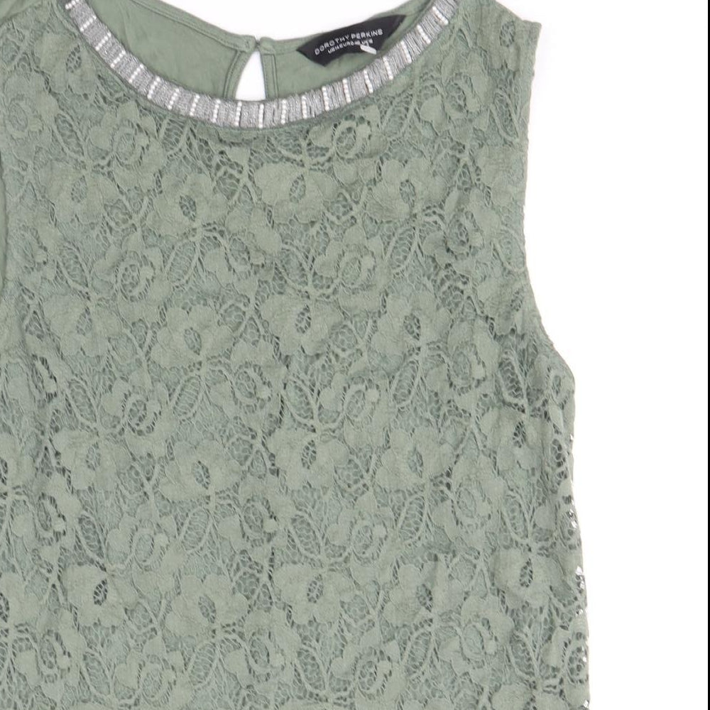 Dorothy Perkins Womens Green Floral Viscose Basic Tank Size 18 Boat Neck