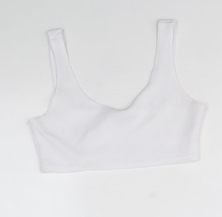 Boohoo Womens White Polyester Cropped Tank Size 12 Scoop Neck