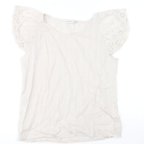 Civico 51 Womens Beige 100% Cotton Basic Blouse Size S Scoop Neck - Broder Anglaise Sleeve Detail