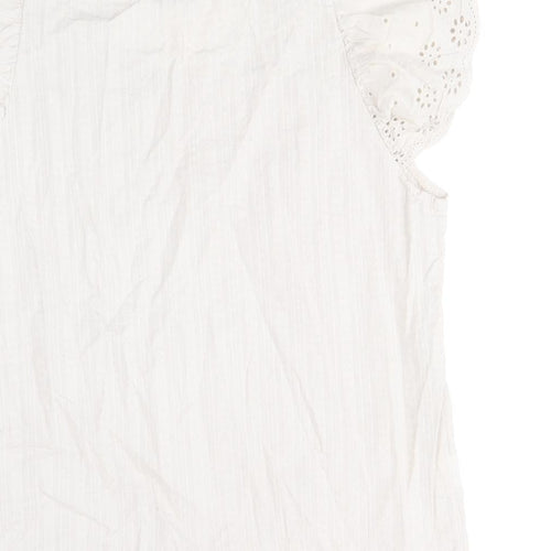 Civico 51 Womens Beige 100% Cotton Basic Blouse Size S Scoop Neck - Broder Anglaise Sleeve Detail