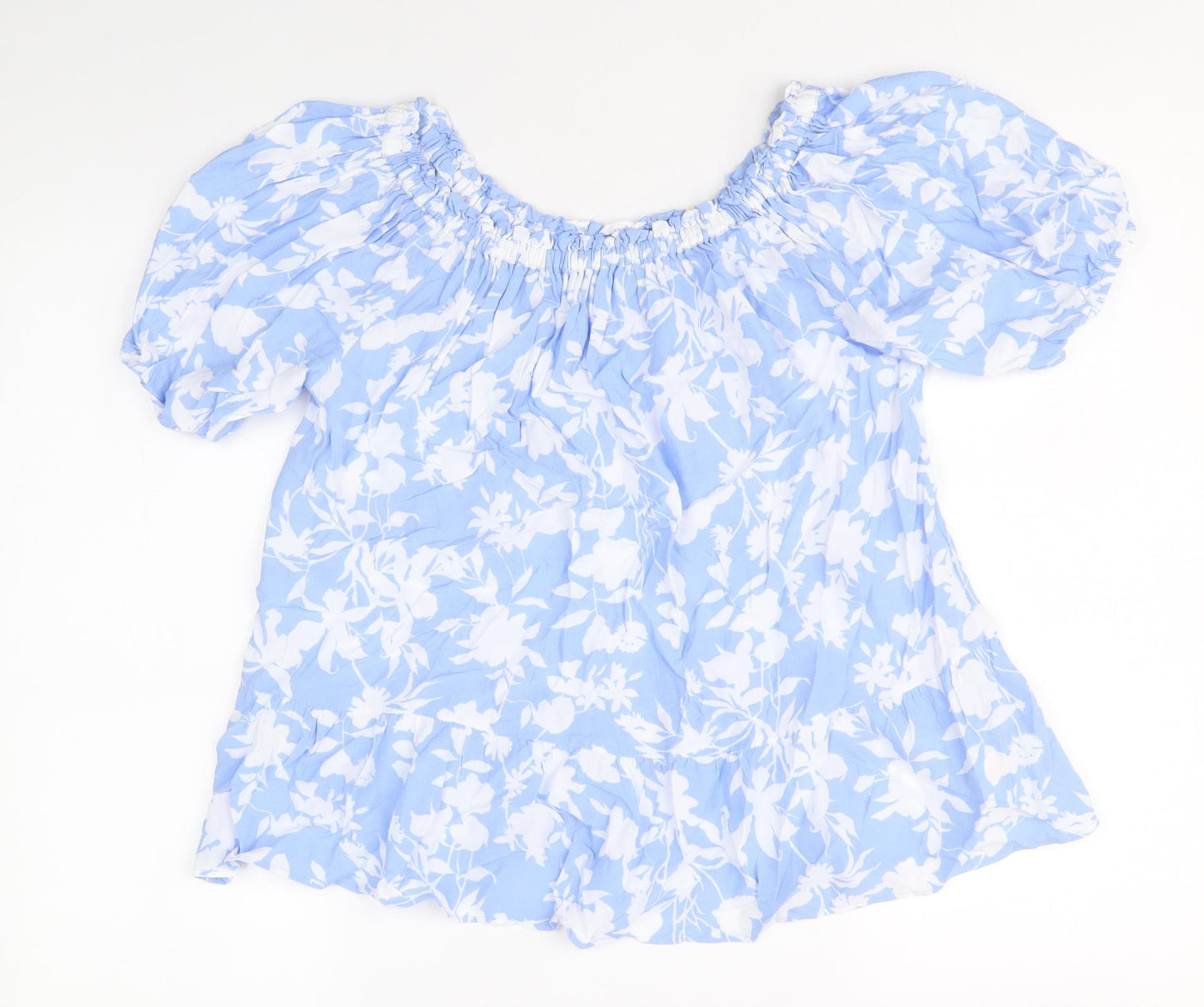F&F Womens Blue Floral Viscose Basic Blouse Size 12 Off the Shoulder