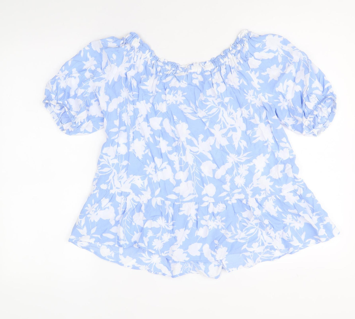 F&F Womens Blue Floral Viscose Basic Blouse Size 12 Off the Shoulder